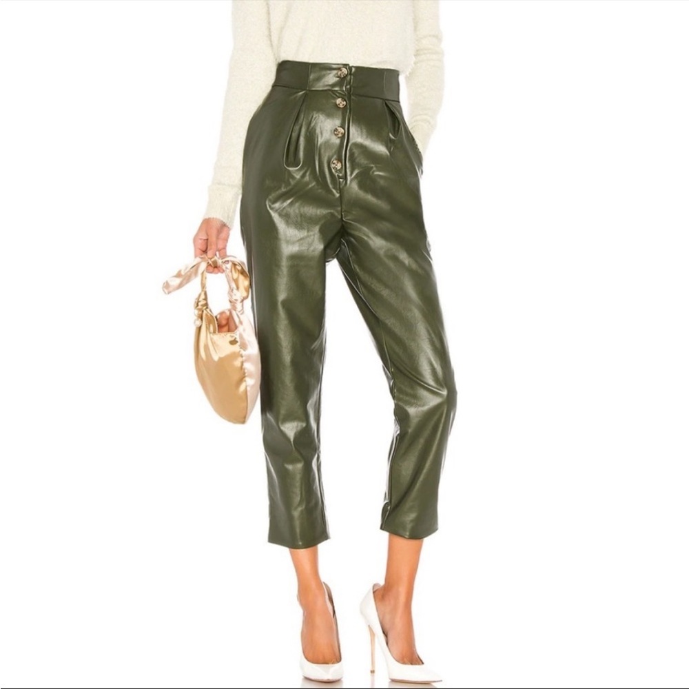 Majorelle Women’s Clive High Waist Pleated Crop Olive Green Faux Pants XS